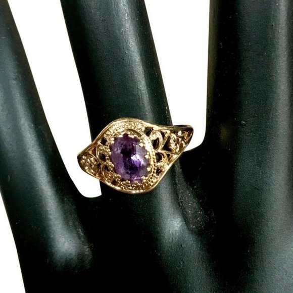 10K YELLOW GOLD AMETHYST FILIGREE RING (5.75) - Picture 1 of 13